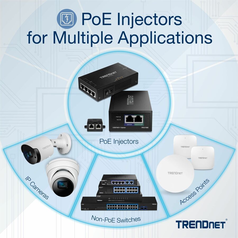 Alternate-Image6 Image for TRENDnet Gigabit Power Over Ethernet Plus Injector, Converts Non-Poe Gigabit To Poe+ Or PoE Gigabit, Supplies PoE (15.4W) Or PoE+ (30W) Power Network Distances Up To 100M (328 ft.), Black, TPE-115GI