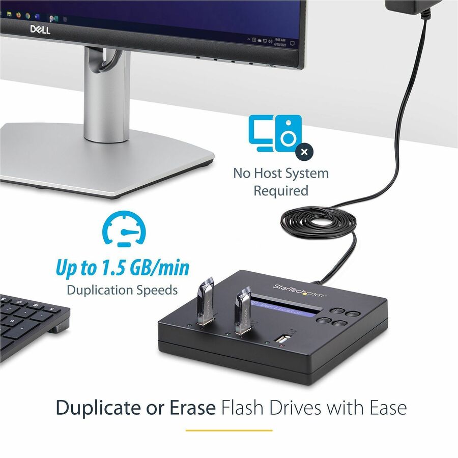 Alternate-Image1 Image for StarTech.com Standalone 1 to 2 USB Thumb Drive Duplicator/Eraser, USB Flash Drive Copier/Cloner, Sector-by-Sector Copy, Sanitizer, TAA
