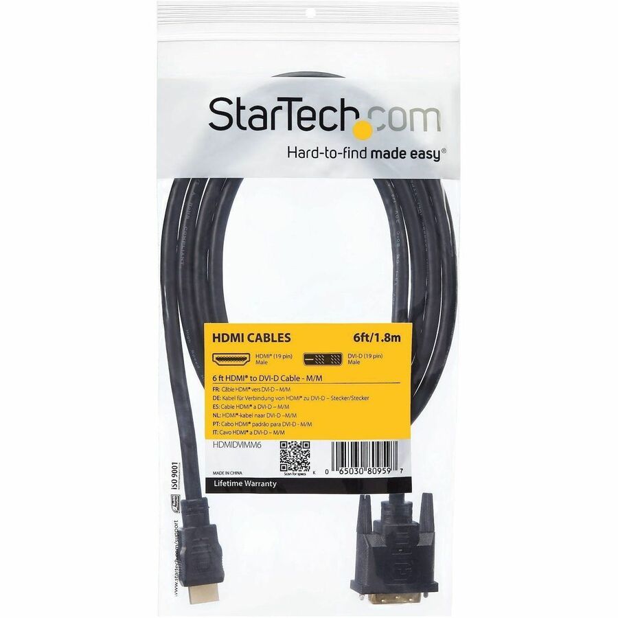 Alternate-Image5 Image for StarTech.com HDMI to DVI Cable - 6 ft / 2m - HDMI to DVI-D Cable - HDMI Monitor Cable - HDMI to DVI Adapter Cable