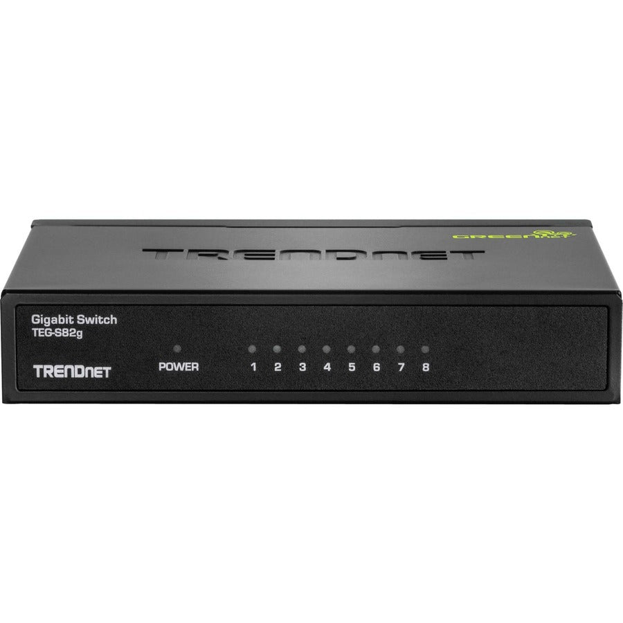 Front Image for TRENDnet 8-Port Gigabit GREENnet Switch, Ethernet Network Switch, TEG-S82G, 8 x 10-100-1000 Mbps Gigabit Ethernet Ports, Ethernet Splitter, 16 Gbps, Metal, Lifetime Protection, Black