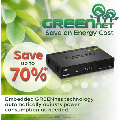Alternate-Image7 Image for TRENDnet 8-Port Gigabit GREENnet Switch, Ethernet Network Switch, TEG-S82G, 8 x 10-100-1000 Mbps Gigabit Ethernet Ports, Ethernet Splitter, 16 Gbps, Metal, Lifetime Protection, Black