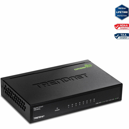 Main Image for TRENDnet 8-Port Gigabit GREENnet Switch, Ethernet Network Switch, TEG-S82G, 8 x 10-100-1000 Mbps Gigabit Ethernet Ports, Ethernet Splitter, 16 Gbps, Metal, Lifetime Protection, Black