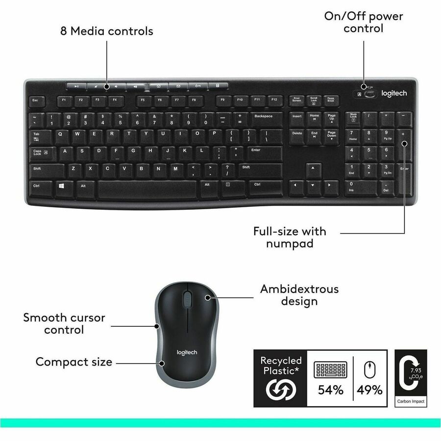 Alternate-Image7 Image for Logitech MK270 Wireless Keyboard and Mouse Combo for Windows, 2.4 GHz Wireless, Compact Mouse, Black
