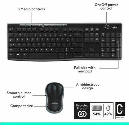 Alternate-Image7 Image for Logitech MK270 Wireless Keyboard and Mouse Combo for Windows, 2.4 GHz Wireless, Compact Mouse, Black
