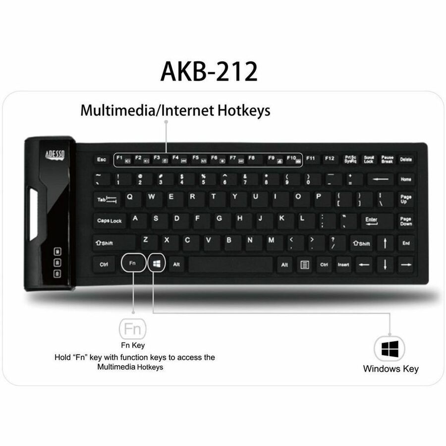 Alternate-Image1 Image for Adesso Antimicrobial Waterproof Flex Keyboard (Mini Size)