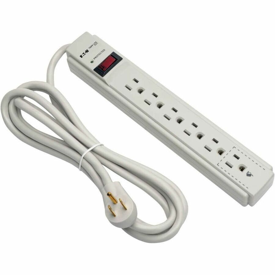 Alternate-Image7 Image for Tripp Lite by Eaton Protect It! 6-Outlet Surge Protector 8 ft. (2.43 m) Cord 990 Joules Low-Profile Right-Angle 5-15P plug