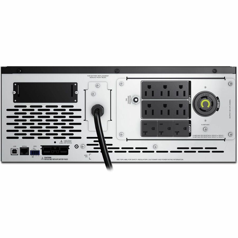 Rear Image for APC Smart-UPS X, Line Interactive, 2000VA, Rack/tower convertible 4U, 100V-127V, 6x 5-15R+3x 5-20R+1x L5-20R NEMA, NMC, Extended runtime, Short depth