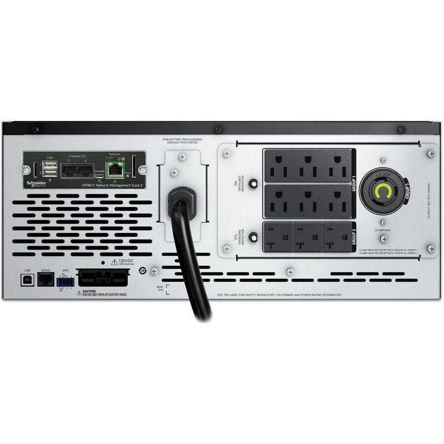 Rear Image for APC Smart-UPS X, Line Interactive, 3kVA, Rack/tower convertible 4U, 100V-127V, 6x 5-15R+3x 5-20R+1x L5-30R NEMA, NMC, Extended runtime, Short depth