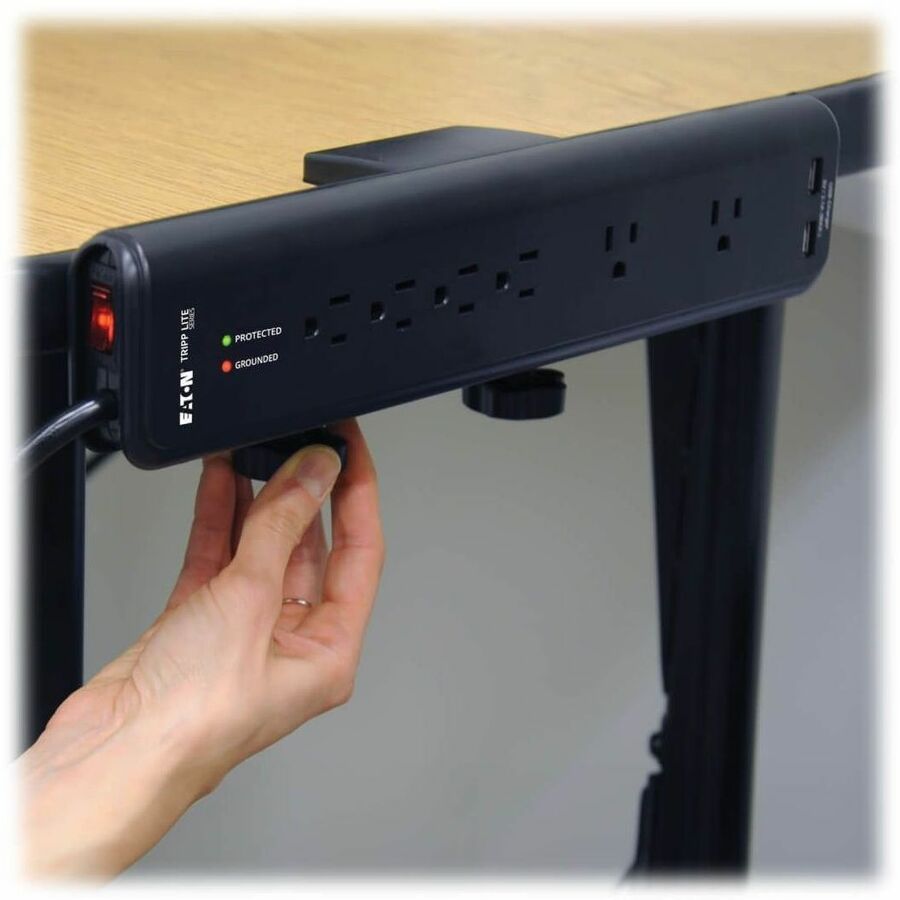 Alternate-Image4 Image for Eaton Tripp Lite Series Protect It! 6-Outlet Clamp-Mount Surge Protector, 6 ft. (1.83 m) Cord, 2100 Joules, 2 x USB Charging ports (2.1A total)