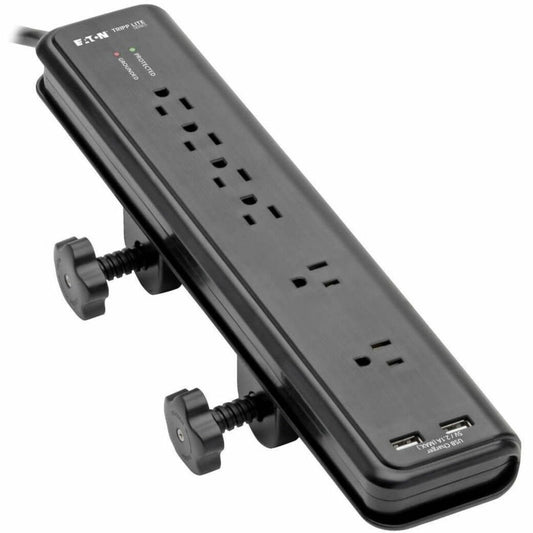 Main Image for Eaton Tripp Lite Series Protect It! 6-Outlet Clamp-Mount Surge Protector, 6 ft. (1.83 m) Cord, 2100 Joules, 2 x USB Charging ports (2.1A total)