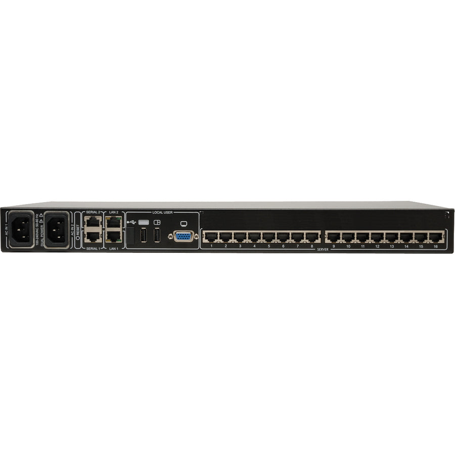 Rear Image for Tripp Lite by Eaton NetCommander 16-Port Cat5 KVM over IP Switch - 2 Remote + 1 Local User 1U Rack-Mount