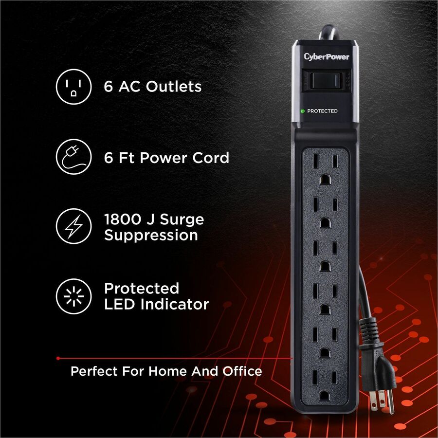 Alternate-Image2 Image for CyberPower CSB606 Essential 6 - Outlet Surge with 900 J