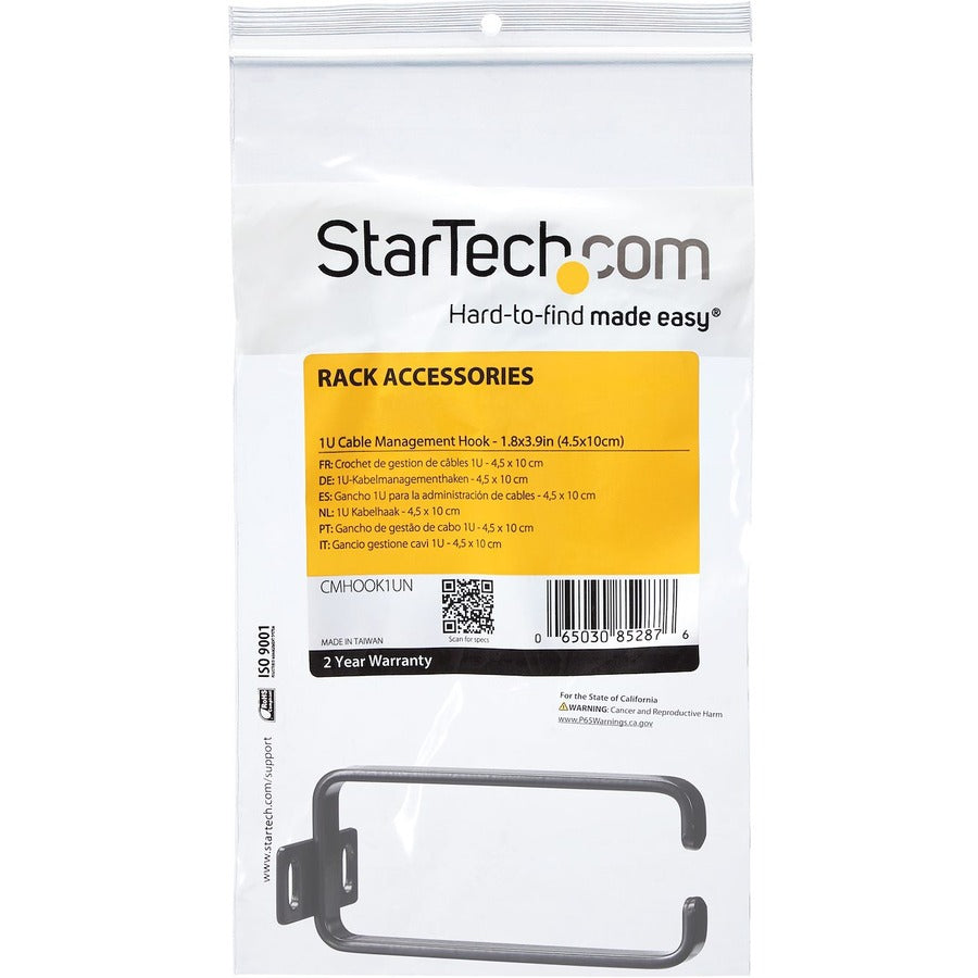 Alternate-Image4 Image for StarTech 1U Vertical Cable Management D-Ring Hook, Server Rack Cable Management, Vertical Cable Manager, Network Rack Wire Organizer