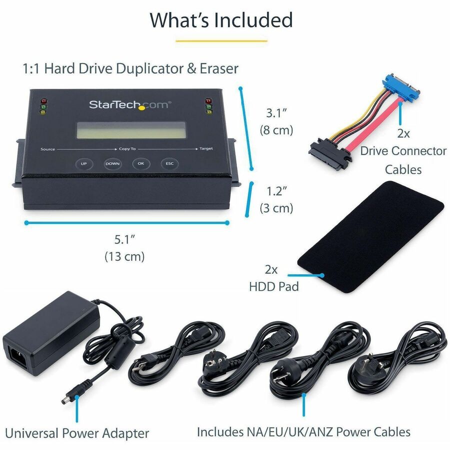 Alternate-Image5 Image for StarTech 1:1 Standalone Hard Drive Duplicator & Eraser, SATA HDD / SSD Disk Cloner / Copier / Wiper / Sanitizer, TAA Compliant