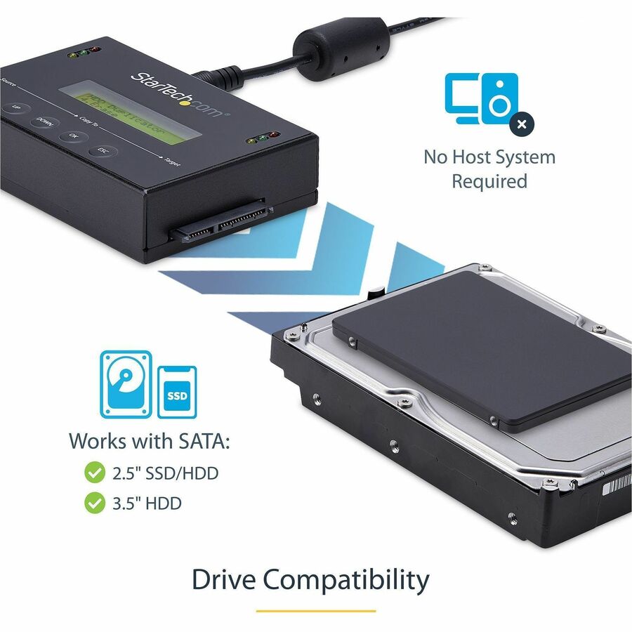 Alternate-Image2 Image for StarTech 1:1 Standalone Hard Drive Duplicator & Eraser, SATA HDD / SSD Disk Cloner / Copier / Wiper / Sanitizer, TAA Compliant