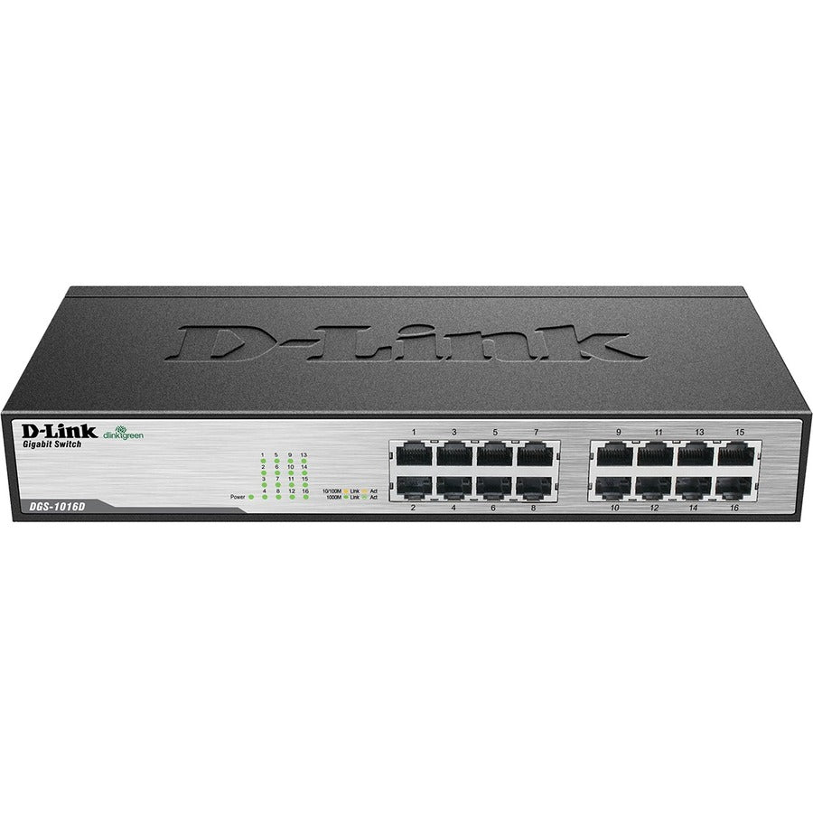 Front Image for D-Link DGS-1016D 16-Port Gigabit Unmanaged Metal Desktop or Rackmount Switch