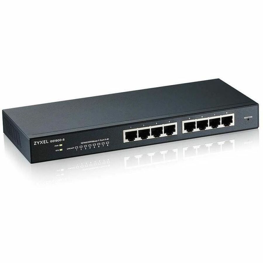 Alternate-Image1 Image for ZyXEL GS1900-8 Fanless 8 Port GbE L2 Web Managed Desktop Switch