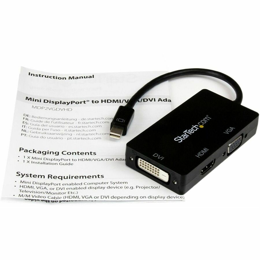 Alternate-Image5 Image for StarTech.com Mini DisplayPort Adapter - 3-in-1 - 1080p - Monitor Adapter - Mini DP to HDMI / VGA / DVI Adapter Hub