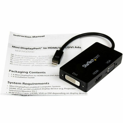 Alternate-Image5 Image for StarTech.com Mini DisplayPort Adapter - 3-in-1 - 1080p - Monitor Adapter - Mini DP to HDMI / VGA / DVI Adapter Hub