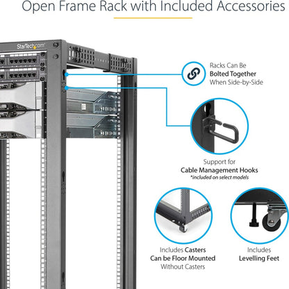Alternate-Image5 Image for StarTech.com 4-Post 42U Mobile Open Frame Server Rack, 19" Network Rack with Casters, Rolling Rack for Computer/AV/Data/IT Equipment