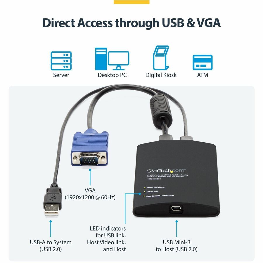 Alternate-Image2 Image for StarTech.com USB Crash Cart Adapter with File Transfer & Video Capture at 1920 x1200 60Hz, TAA