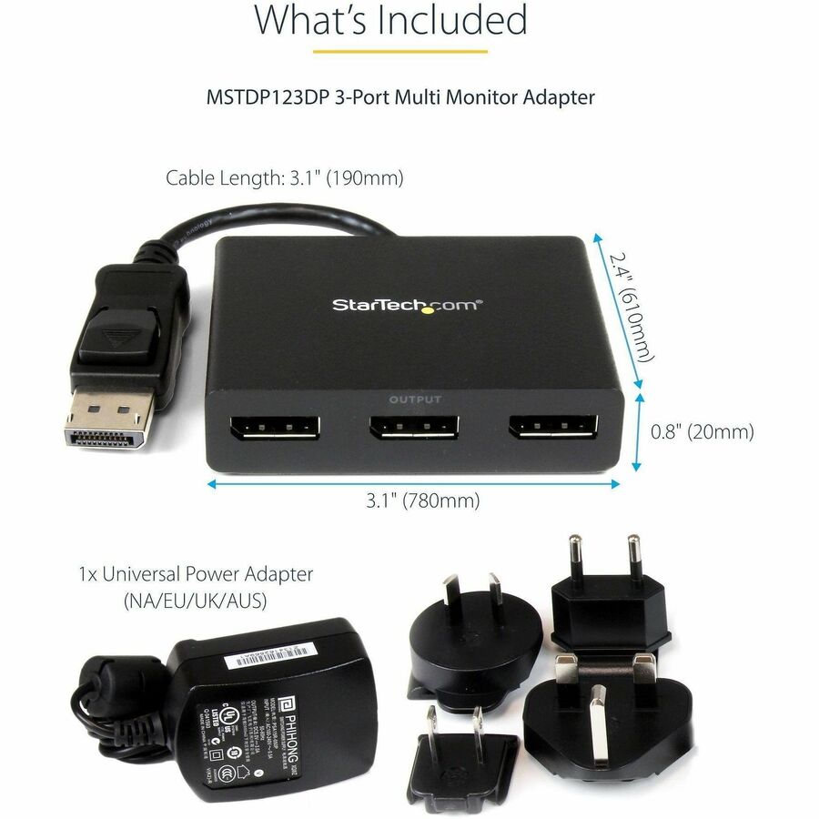 Alternate-Image4 Image for StarTech.com 3-Port DisplayPort 1.2 Splitter, DisplayPort to 3x DP Multi-Monitor Adapter, Dual 4K 30Hz and 1080p Computer MST Hub, Windows