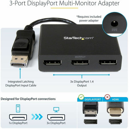 Alternate-Image2 Image for StarTech.com 3-Port DisplayPort 1.2 Splitter, DisplayPort to 3x DP Multi-Monitor Adapter, Dual 4K 30Hz and 1080p Computer MST Hub, Windows