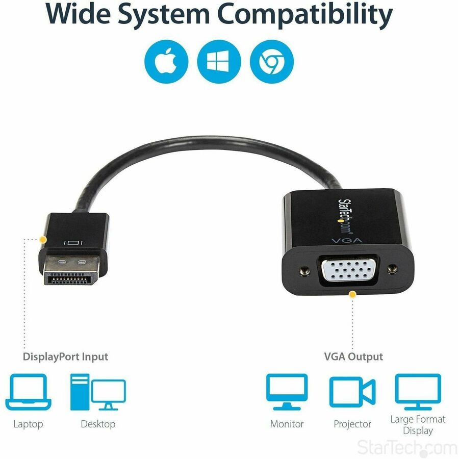 Alternate-Image4 Image for StarTech.com DisplayPort to VGA Adapter, Active DP to VGA Converter, 1080p Video, DP to VGA Adapter Dongle (Digital to Analog), DP 1.2
