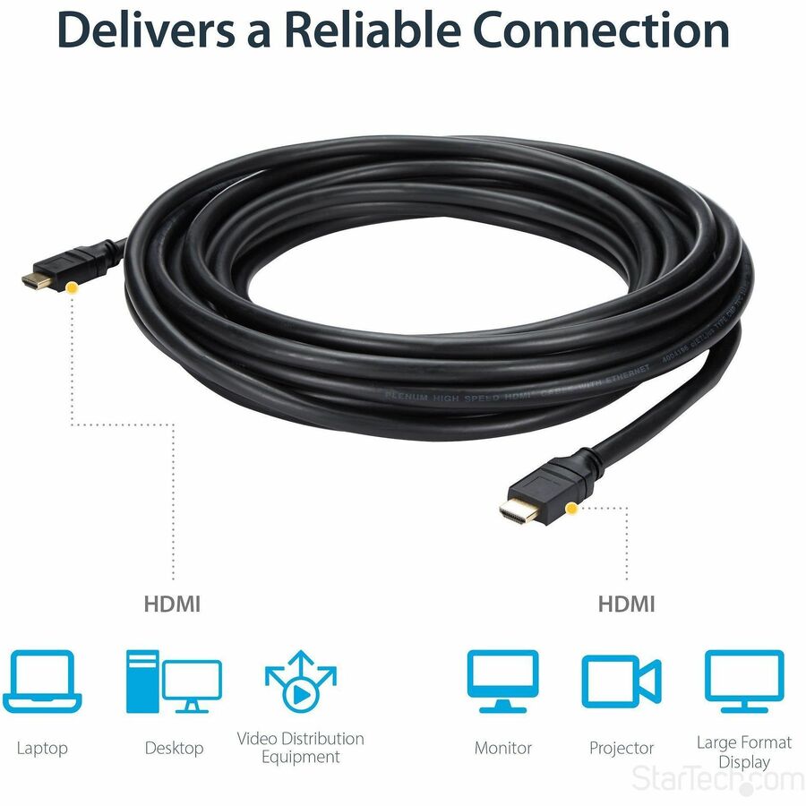 Alternate-Image4 Image for StarTech 35ft In Wall Plenum Rated HDMI Cable, 4K High Speed Long HDMI Cord w/ Ethernet, 4K30Hz UHD, 10.2 Gbps, HDMI 1.4 Display Cable