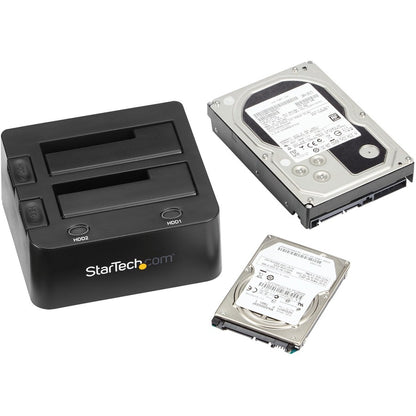Alternate-Image4 Image for StarTech Dual-Bay USB 3.0 to SATA Hard Drive Docking Station, 2.5/3.5" SATA I/II/III, SSD/HDD Dock, USB Hard Drive Bay, Top-Loading
