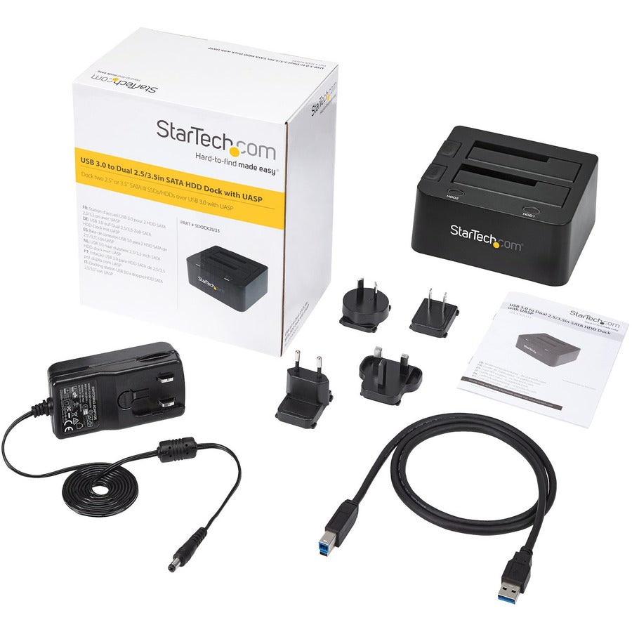 Alternate-Image6 Image for StarTech Dual-Bay USB 3.0 to SATA Hard Drive Docking Station, 2.5/3.5" SATA I/II/III, SSD/HDD Dock, USB Hard Drive Bay, Top-Loading