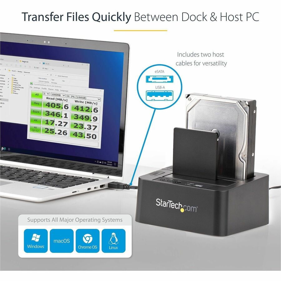 Alternate-Image4 Image for StarTech.com Dual Bay Hard Drive Duplicator Dock, Standalone HDD/SSD Cloner/Copier, USB 3.0 / eSATA to SATA III Hard Drive Cloner