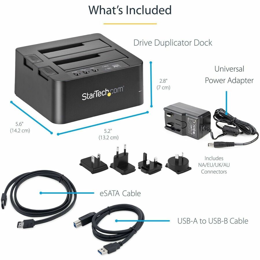 Alternate-Image5 Image for StarTech.com Dual Bay Hard Drive Duplicator Dock, Standalone HDD/SSD Cloner/Copier, USB 3.0 / eSATA to SATA III Hard Drive Cloner