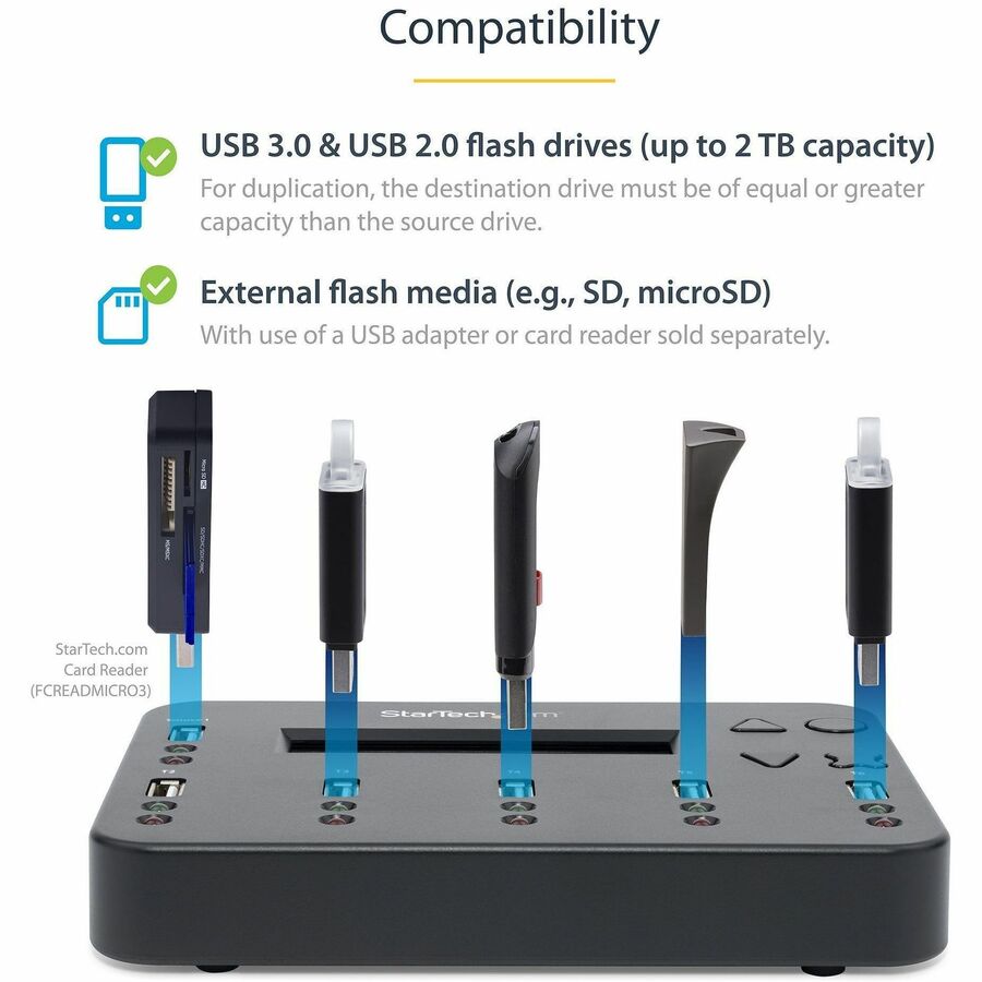 Alternate-Image2 Image for StarTech.com Standalone 1 to 5 USB Thumb Drive Duplicator/Eraser, USB Flash Drive Copier/Cloner, Sector-by-Sector Copy, Sanitizer, TAA