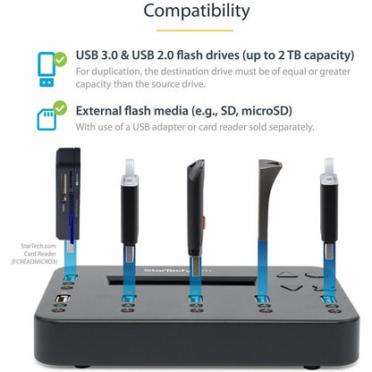 Alternate-Image2 Image for StarTech.com Standalone 1 to 5 USB Thumb Drive Duplicator/Eraser, USB Flash Drive Copier/Cloner, Sector-by-Sector Copy, Sanitizer, TAA