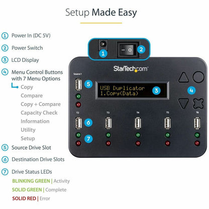 Alternate-Image3 Image for StarTech.com Standalone 1 to 5 USB Thumb Drive Duplicator/Eraser, USB Flash Drive Copier/Cloner, Sector-by-Sector Copy, Sanitizer, TAA