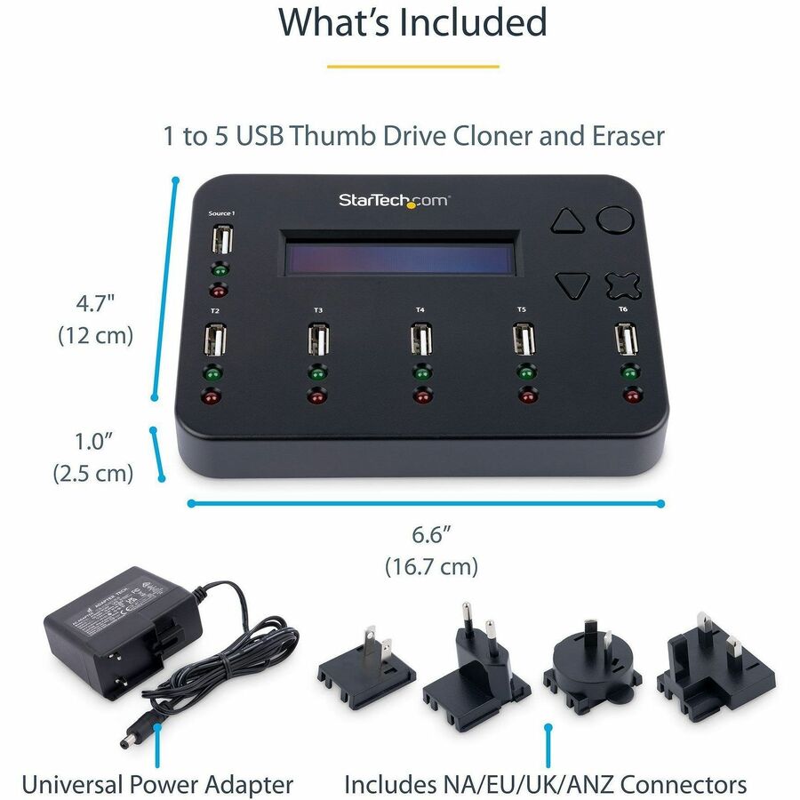 Alternate-Image5 Image for StarTech.com Standalone 1 to 5 USB Thumb Drive Duplicator/Eraser, USB Flash Drive Copier/Cloner, Sector-by-Sector Copy, Sanitizer, TAA