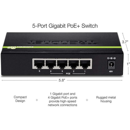 Alternate-Image6 Image for TRENDnet 5-Port Gigabit PoE+ Switch, 31 W PoE Budget, 10 Gbps Switching Capacity, Data & Power Through Ethernet To PoE Access Points And IP Cameras, Full & Half Duplex, Black, TPE-TG50g