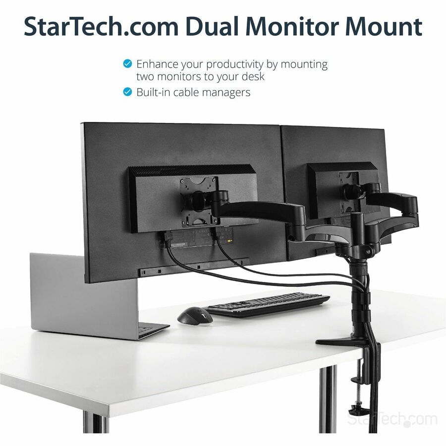 Alternate-Image1 Image for StarTech.com Desk Mount Dual Monitor Arm, Dual Articulating Monitor Arm, Height Adjustable, For VESA Monitors up to 24" (29.9lb/13.6kg)