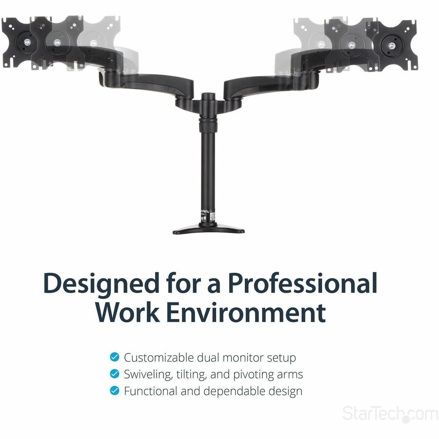 Alternate-Image2 Image for StarTech.com Desk Mount Dual Monitor Arm, Dual Articulating Monitor Arm, Height Adjustable, For VESA Monitors up to 24" (29.9lb/13.6kg)