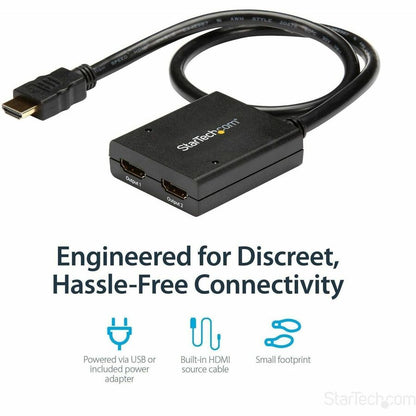 Alternate-Image2 Image for StarTech.com HDMI Splitter 1 In 2 Out - 4k 30Hz - 2 Port - Supports 3D video - Powered HDMI Splitter - HDMI Audio Splitter