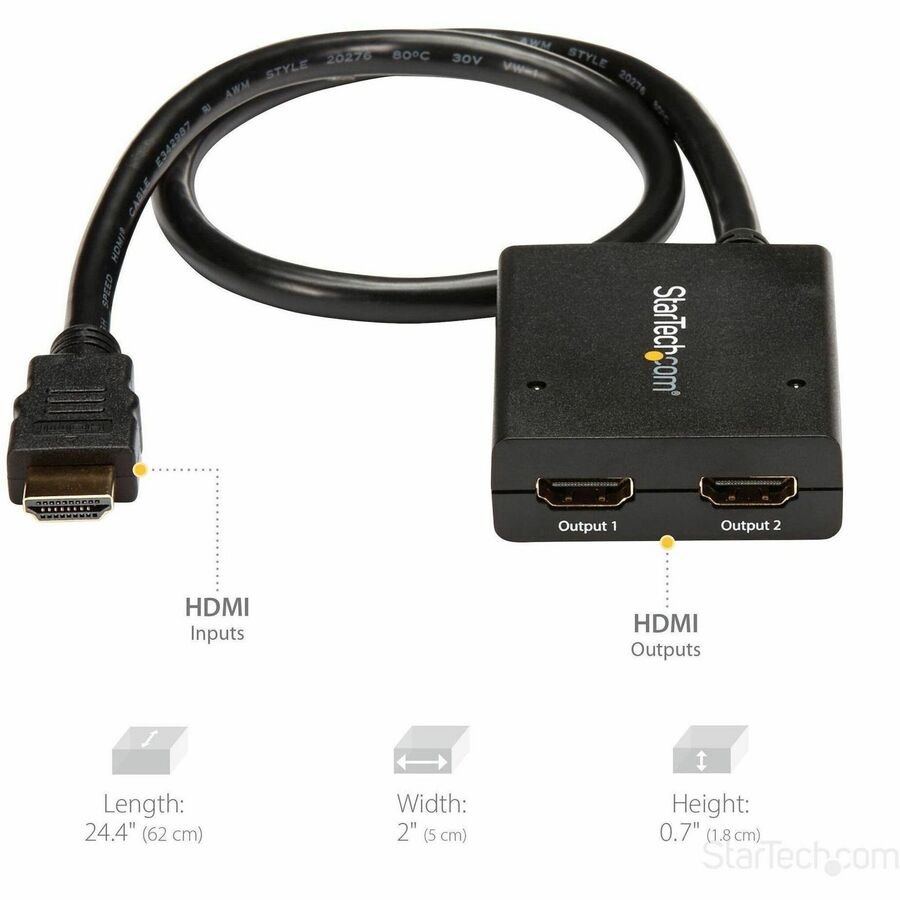 Alternate-Image4 Image for StarTech.com HDMI Splitter 1 In 2 Out - 4k 30Hz - 2 Port - Supports 3D video - Powered HDMI Splitter - HDMI Audio Splitter