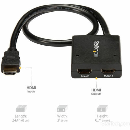 Alternate-Image4 Image for StarTech.com HDMI Splitter 1 In 2 Out - 4k 30Hz - 2 Port - Supports 3D video - Powered HDMI Splitter - HDMI Audio Splitter