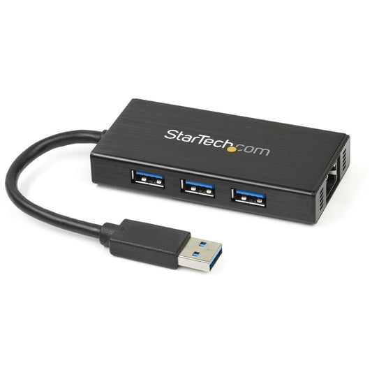 Main Image for StarTech.com 3 Port Portable USB 3.0 Hub with Gigabit Ethernet Adapter NIC - 5Gbps - Aluminum w/ Cable