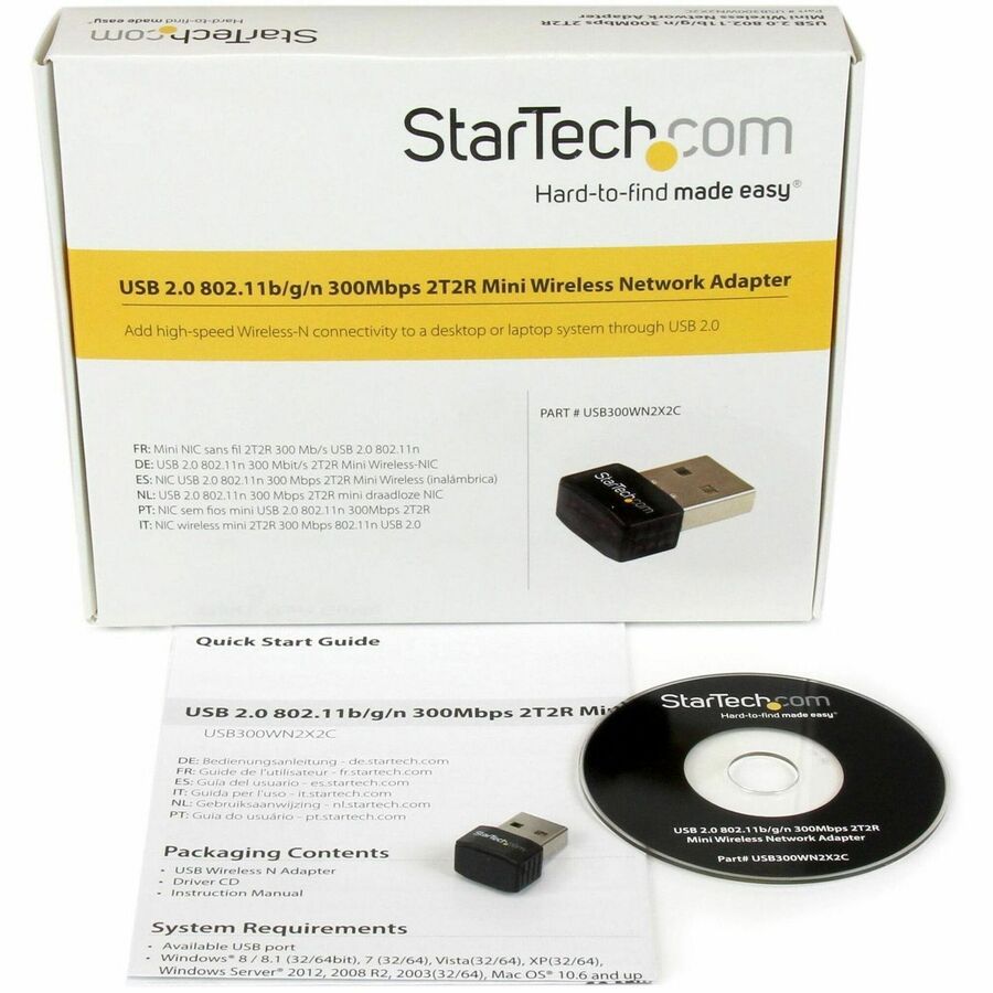 Alternate-Image1 Image for StarTech.com USB 2.0 300 Mbps Mini Wireless-N Network Adapter - 802.11n 2T2R WiFi Adapter
