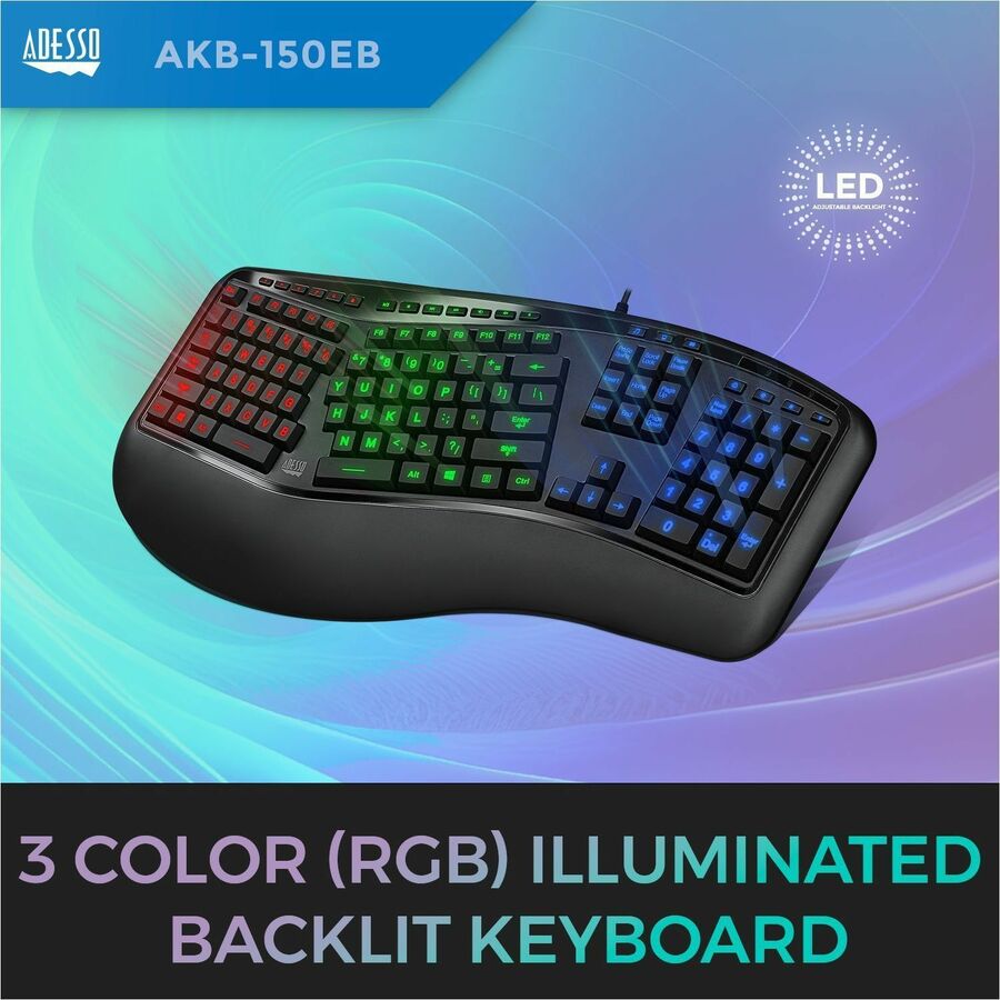 Alternate-Image1 Image for Adesso Color Illuminated Ergonomic Keyboard