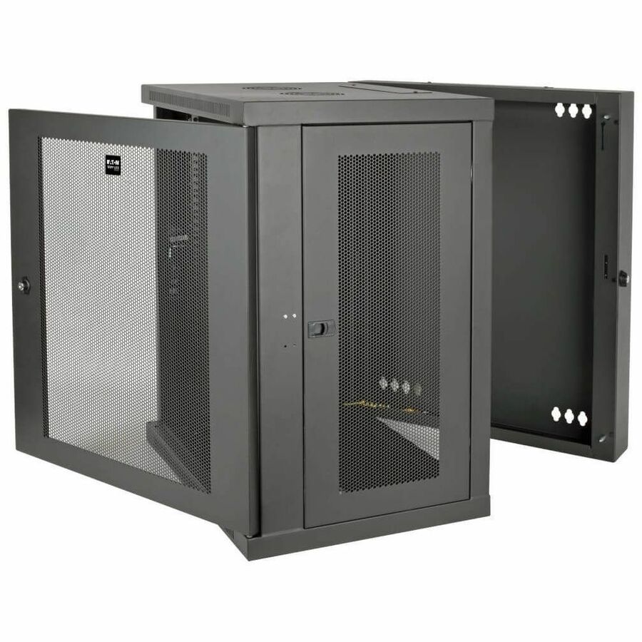 Alternate-Image2 Image for Eaton Tripp Lite Series SmartRack 15U Low-Profile Switch-Depth Wall-Mount Half-Height Rack Enclosure, Hinged Back