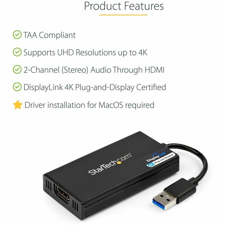 Alternate-Image3 Image for StarTech.com USB 3.0 to HDMI Adapter, 4K 30Hz UHD, USB to HDMI Display Adapter, External Video/Graphics Card for Mac & Windows