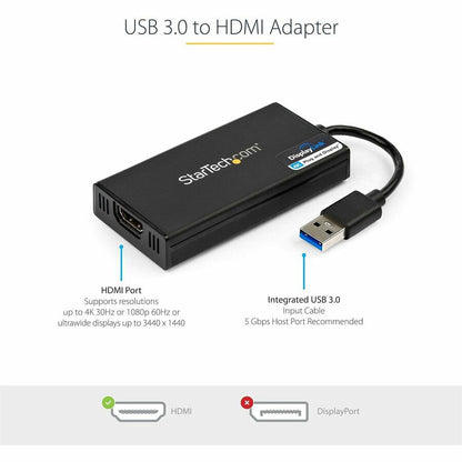 Alternate-Image1 Image for StarTech.com USB 3.0 to HDMI Adapter, 4K 30Hz UHD, USB to HDMI Display Adapter, External Video/Graphics Card for Mac & Windows