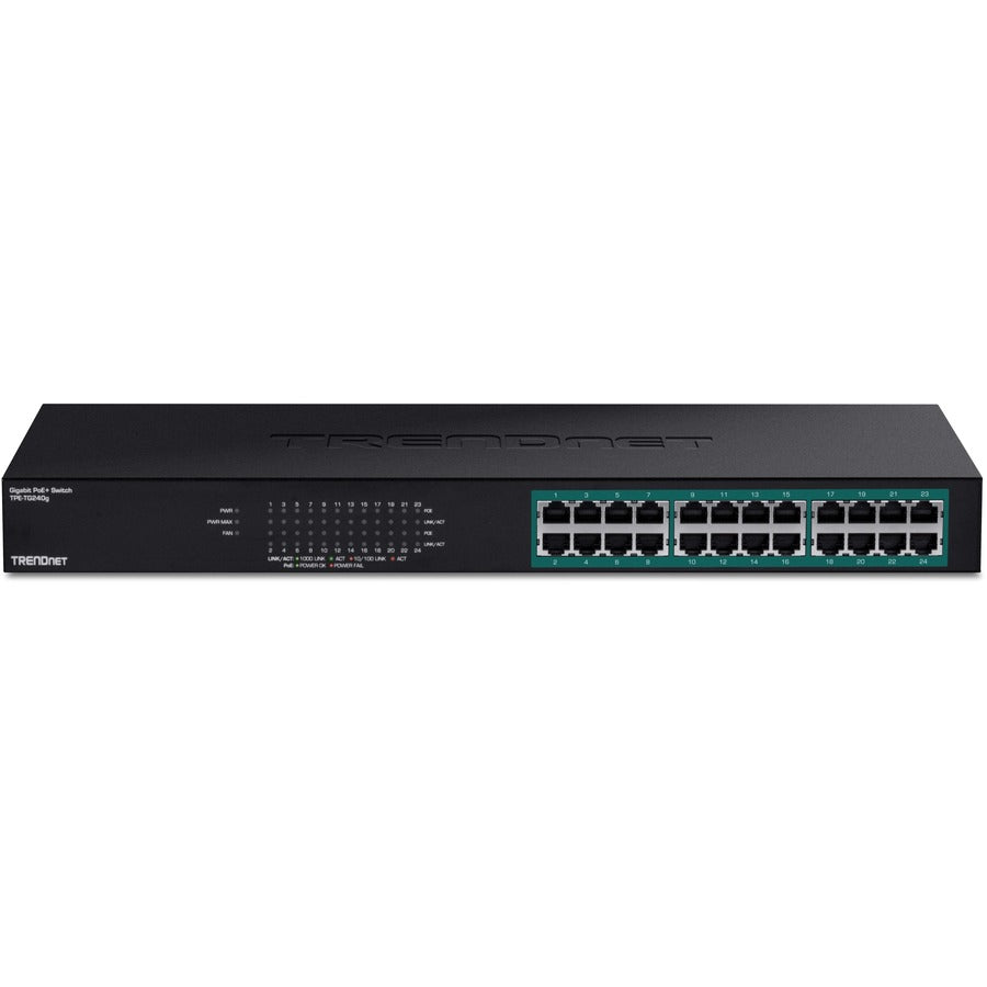 Alternate-Image7 Image for TRENDnet 24-Port Gigabit PoE+ Switch, 24 x Gigabit PoE+ Ports, 370W Power Budget, 48Gbps Switch Capacity, RackMount Kit Included, Ethernet Network Switch, Metal, Lifetime Protection, Black, TPE-TG240G